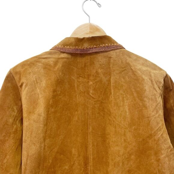 Christopher & Banks Cognac Suede Leather Jacket Size XL Zip Front Crochet Trim - Picture 7 of 14